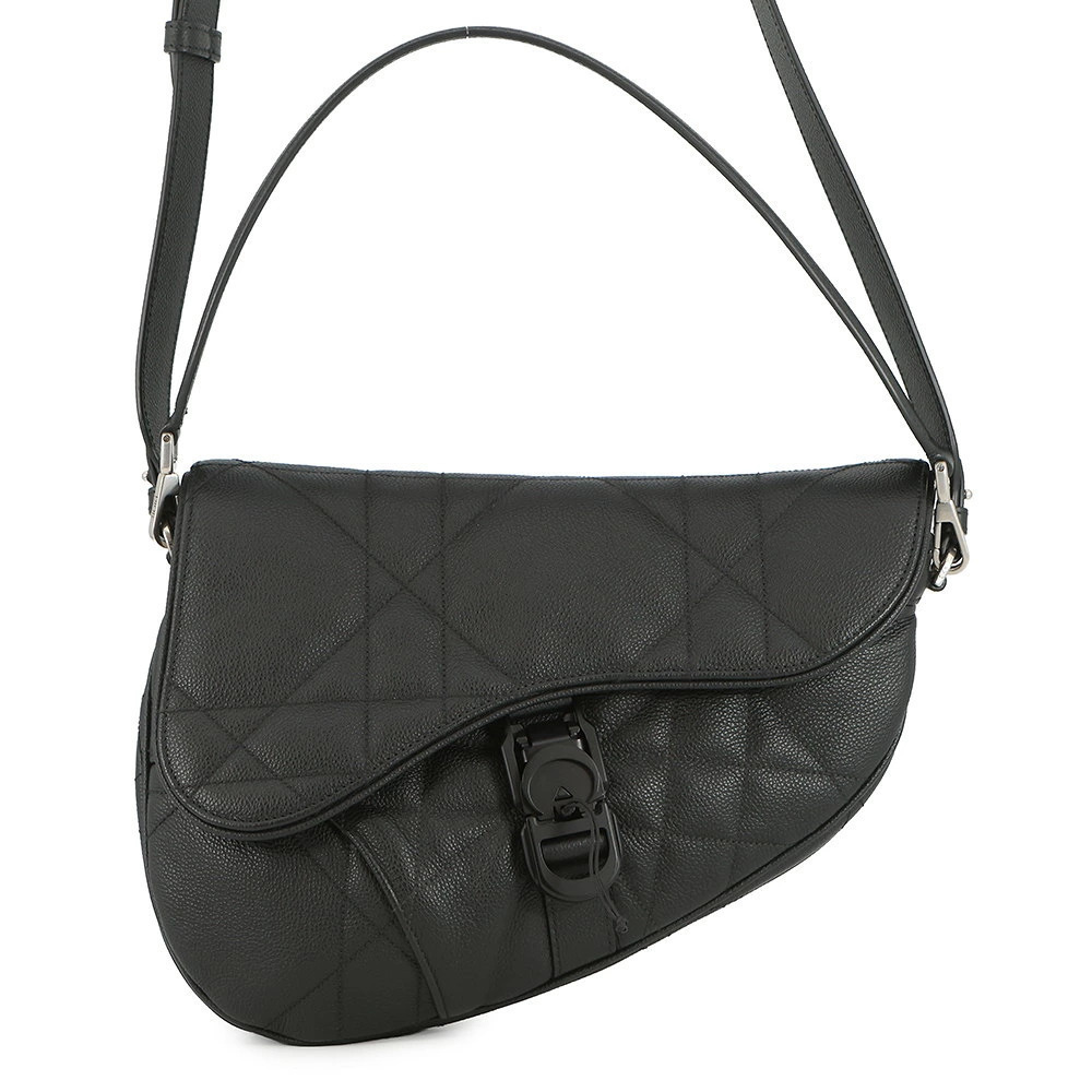 Christian Dior Handbag Maxi Cannage Saddle Twin Bag Black